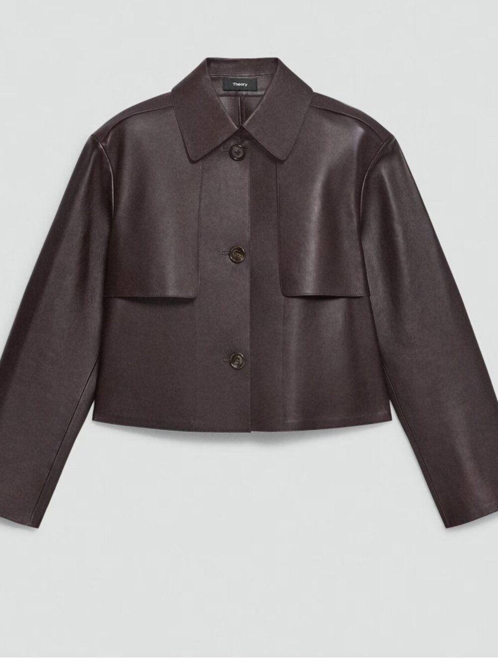 Theory Cropped Trench in Sleek Leather in Cacao Brown Color Size XL NWOT